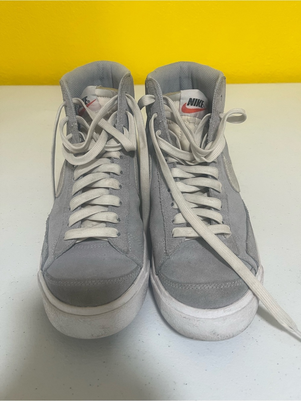 Nike Men’s Gray Suede High-Top Sneakers with White Laces